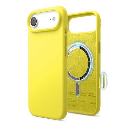 Image of elago for iPhone Air Case, Premium Magnetic Silicone Case, Compatible with MagSafe, Liquid Silicone Material, Protective Cover, Shockproof, Slim Phone, 6.5 inch (Neon Yellow)