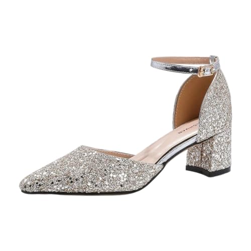 Escarpins mariage paillettes anti-douleur avec talon bloc stable chic