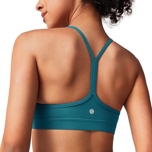 Image of BAYDI Clouduxi Y Back Sports Bra for Women-Low Impact Padded Spaghetti Strap Yoga Bras Workout Gym Crop Tank Lake Blue