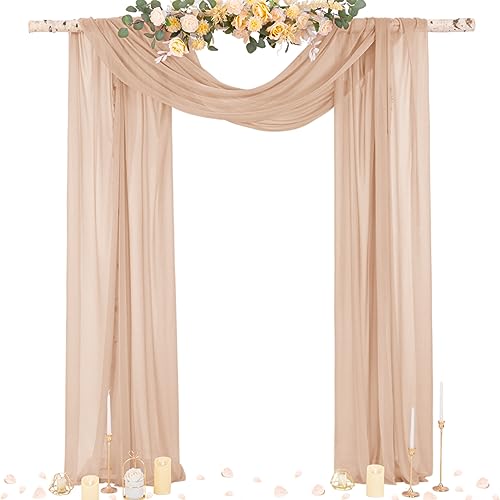 Image of Socomi Wedding Arch Draping Fabric 29 inch x 20Ft 1 Panel Nude Sheer Outdoor Curtain Drapes Extra Long for Bridal Baby Shower Ceremony Birthday Party Decor
