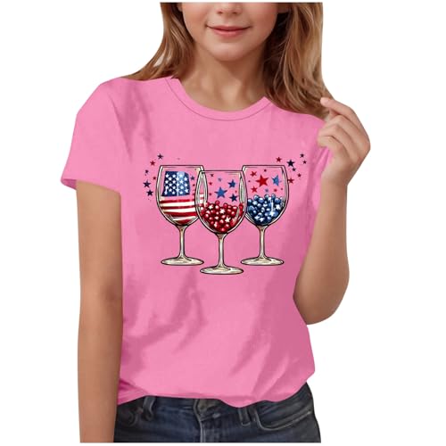 4th of July T Shirt Girls Wine Glass Graphic Tees Shirts Summer Short Sleeve Patriotic Tshirts Tops 2025