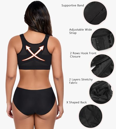 Image of HACI Women's Front Closure Posture Bra Full Coverage Back Support Everyday Wireless Comfy Unpadded Cup