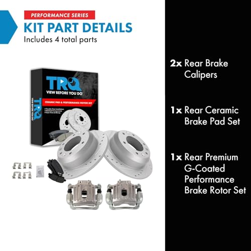 Image of TRQ Performance Rear Brake Pad and Rotor Set Ceramic Solid Rotors Calipers Compatible with 2007-2008 Hyundai Entourage