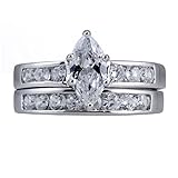 1000 Jewels Theresa: 1.84ct Marquise-Cut Ice on Fire CZ 2 pc Wedding Band Ring Set 925 Silver, 3009A sz 6.0