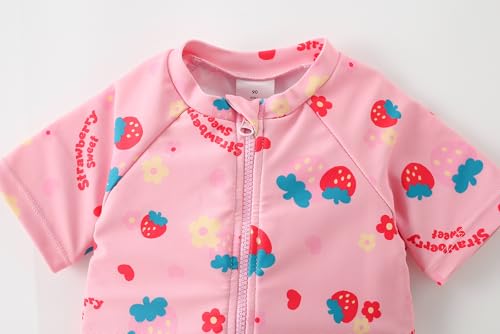 Image of AMIYAN Toddler Girls One-Piece Swimwear Short Sleeve Ruffle Swimsuit Zipper Rash Guard Bathing Suit for Little Girls 1-5Y