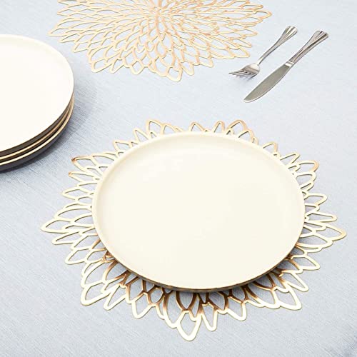 10-Pack Of Gold Vinyl Placemats In Leaf Design For Dining Table Decoration, Wedding Centerpiece, Round Charger Plates And Placemats For Home Decor (14.4 Inches) #TOP2