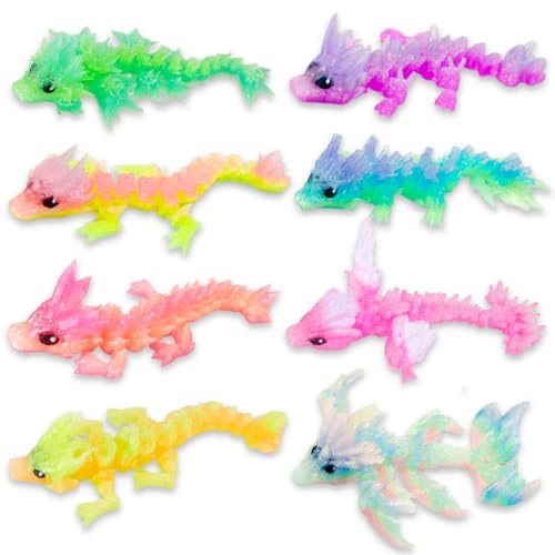 TUTHKOTH 8PCS 3D Printed Dragon Baby Figurines, 4.5 Inch Crystal Dragon with Transparent Color Gradient, Rich Colored Fantasy Desk Decor, Unique Gift for Home Office Display, Collectibles, Friends