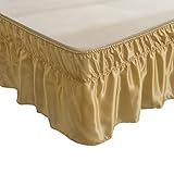 Bettrock Umwickelt Elastische Staubrüschen, Rock Für Queensize-Bett, Seidiger, Luxuriöser Stoff, Solide, Maschinenwaschbar-Gold-König-78x80+16Zoll