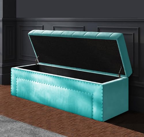 Duke Chesterfield Ottoman storage Box - Plush Velvet Storage Ottoman with Decorative Tacks- Ottoman Shoe Bench with Storage - Upholstered Coffee Table- End of bed Storage Bench, Blanket Box