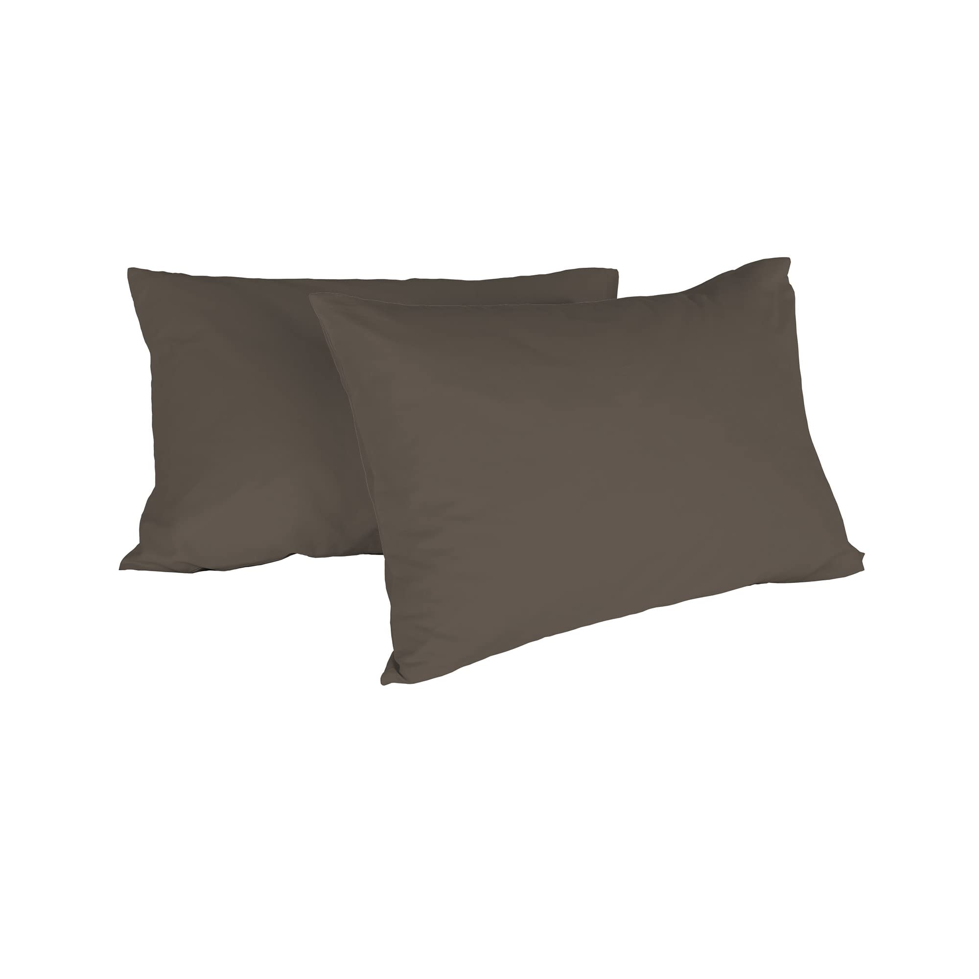 Italian Bed Linen Max Couple of Plain Color Pillowcases, 100% Cotton, Brown, 52x82cm