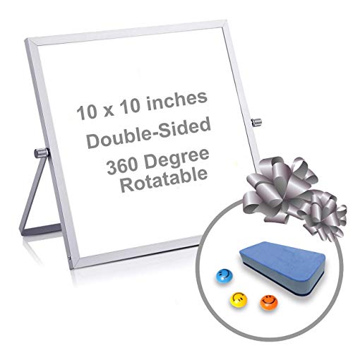 Small White Board - 10x10 Dry Erase Magnetic Mini Whiteboard - Portable for Children, Students, Kids and for Personal Use - Desktop, Tabletop for Office Includes Eraser and 3 Buttons