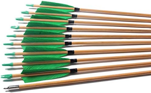 FlyArchery 32 Inch Target Arrows, Archery Hunting Wooden Arrows Turkey Feather with Field Tips for Shooting Recurve Bow (Pack of 12)