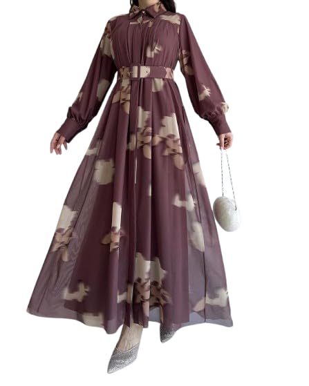 Women Printed Georgette Abaya Burqa with Belt Full Sleeve Modest Wear Islamic Abaya Utility Pockets Without Dupatta-picture-34