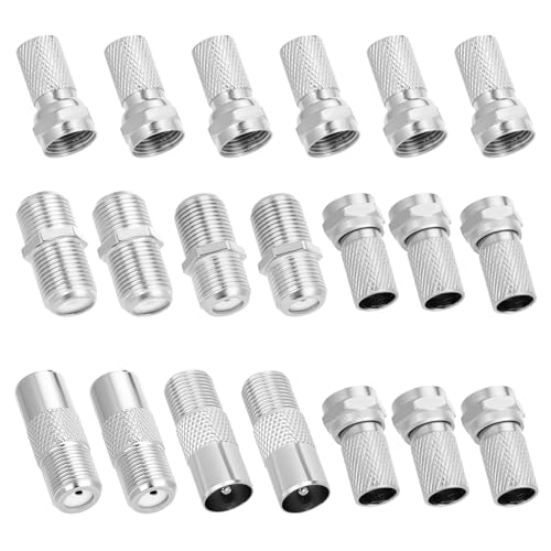 20 St&uuml;ck Koaxialkabel Verbinder, Sat Kabel Verbinder, F Stecker Sat Kabel, TV Koaxial Stecker Kit, Antennenstecker, F-Typ Koaxialadapter-Set f&uuml;r Satellitenkabel, Antennenkabel