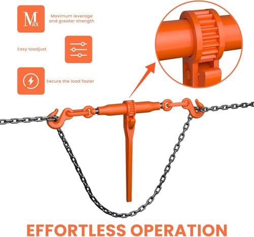 Noliven Ratchet Chain Binder 4 Pack, for 5/16"-3/8" Grade 70 Transport Chain, Load Binders 5400 Lbs Working Load Capacity, Heavy Duty Ratchet Type Binder Ratchet Boomer to Truck Flatbed Trailer by Noliven - Image 4