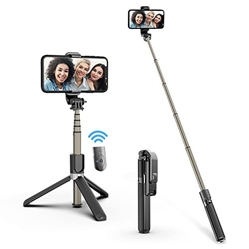 Selfie Stick, Aluminium Alloy Selfie Stick with Detachable Wireless Remote and Mini Tripod Stand Selfie Stick for GOPRO iPhone 12/12 Pro/iPhone 11/iPhone XR/Galaxy Note 10/S20 /Google/Huawei, More