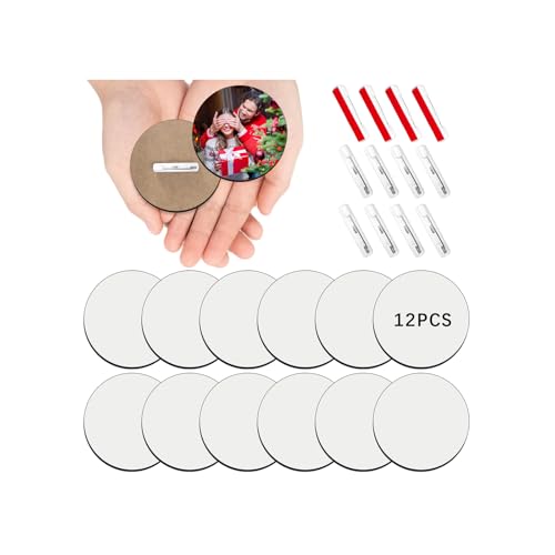 12Pcs Sublimation Buttons Blanks with Pins 3 inch MDF Buttons Pins Sublimation Blanks Christmas for School Projects Sublimation Name Tags Blanks DIY Crafts
