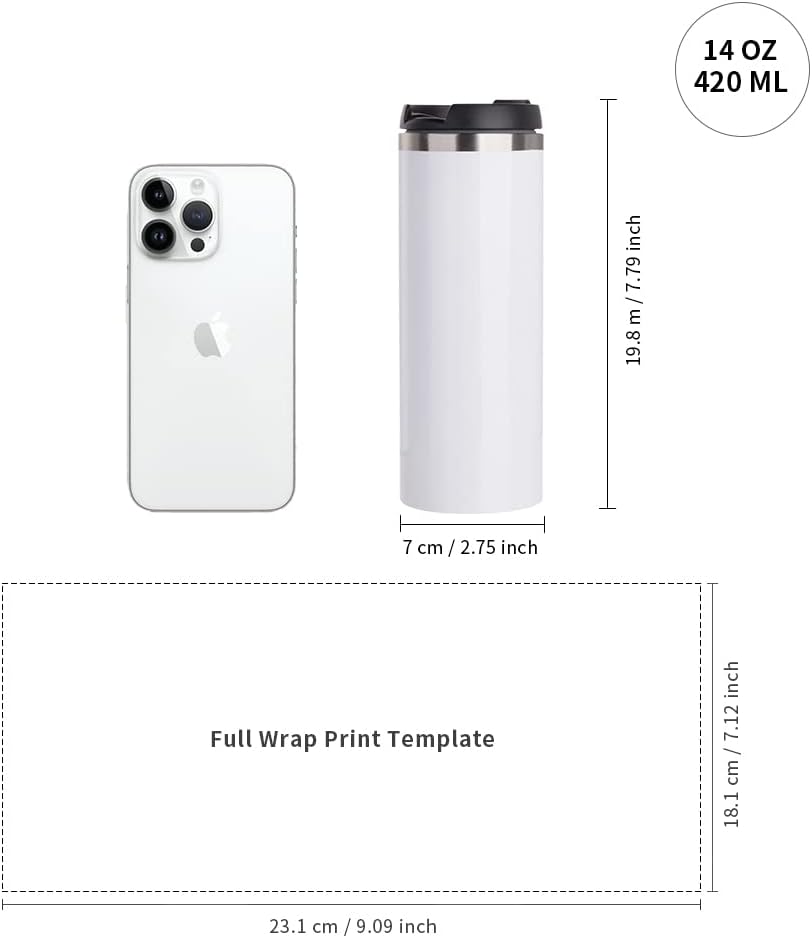 PYD Life Sublimation Tumblers Water Bottles 14 OZ White with Lid Stainless Steel Double Walled Coffee Tumblers Flasks for Tumbler Heat Press 4 Pack - Image 2