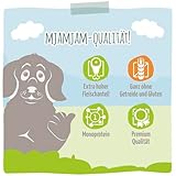 MjAMjAM - Premium Nassfutter für Hunde - vorzügliches Kalb an gedämpfter Zucchini, 6er Pack (6 x 400 g), getreidefrei mit extra viel Fleisch