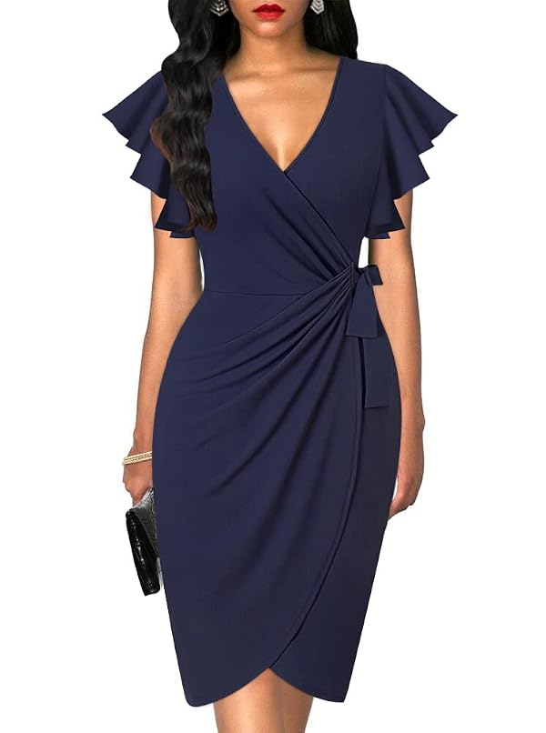 oten Women's Wedding Guest Dresses for Women Ruffle Sleeves, Navy Blue, XXL by oten - Used condition - US$46.27
