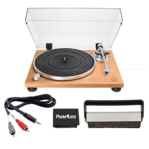 Audio-Technica Lpw30Tkr Fully Manual Belt-Drive Turntable, Simulated Teak Veneer + Cleaning Brush + Adapter Cable #TOP23