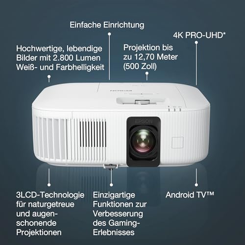 Epson EH-TW6250 4K PRO-UHD Smart Laserprojektor, 2.800 Lumen, bis zu 500-Zoll-Bilddiagonale (12,7 m)