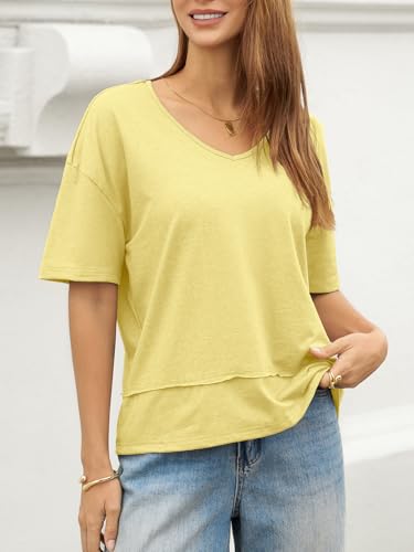 Image of UNCLECAT Womens V Neck T Shirts Summer Trendy Loose Fit Casual Tops Tees
