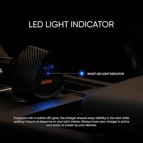 Image of Vismac 48W PD & QC Fast Car Charger | Dual Port USB-A & Type-C | Carbon Fiber Design | Smart LED Indicator | Quick Charge with Over Voltage, Temperature & Current Protection