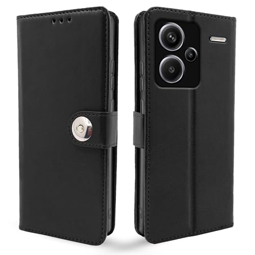 Image of Pikkme Redmi Note 13 Pro Plus 5G Flip Cover Leather Finish | Inside TPU with Card Pockets | Wallet Stand and Shock Proof | Magnetic Closing | Complete Protection Button Flip Case (Black)