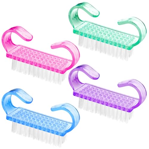 LOPHE Nail Brush, 4Pcs Nail Cleaning Scrubbing Brush with Soft Bristles, Nail Grip Nails Brushes Fingernail Brushes with Plastic Handle Nails Dust Cleaner Tools for Hands Feet Nails Nail Art Salon