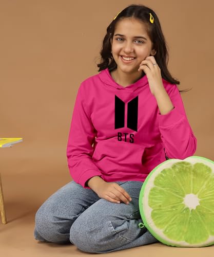 Image of KYDA KIDS Girls Cotton Hooded Sweatshirt | Regular Fit Full Sleeves Winter Wear Hoodies