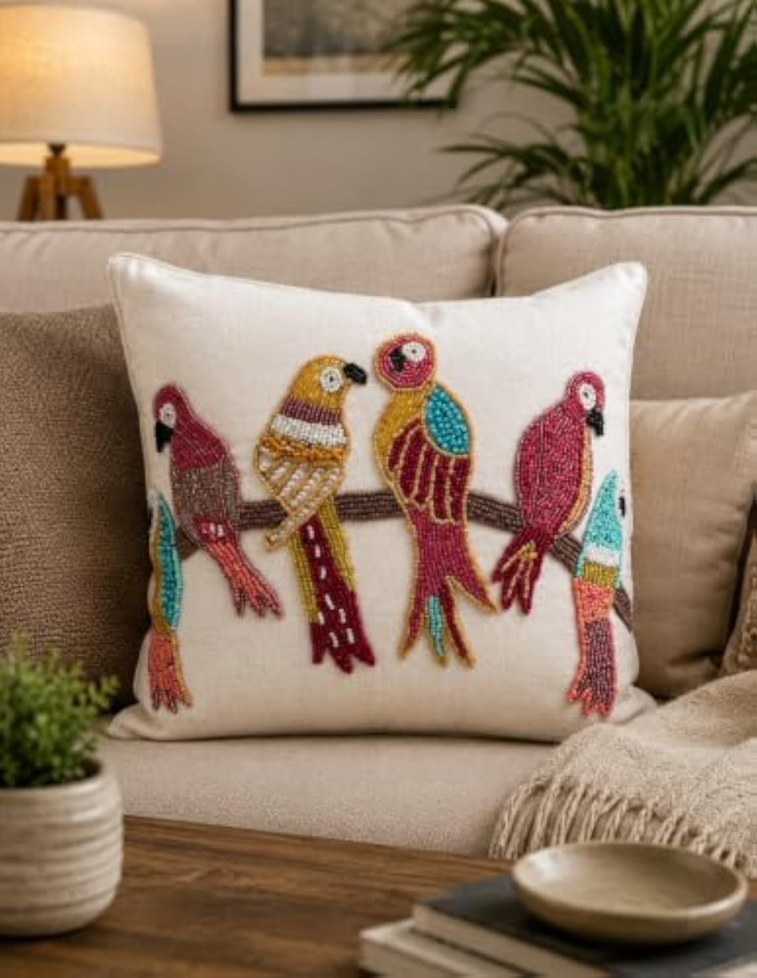 Handmade Design Beaded Cushion Cover