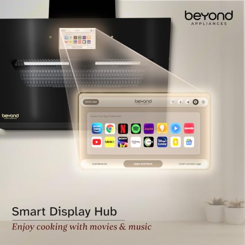 Image of Beyond Appliances Eris 90cm BLDC | Kitchen Chimney | 1800 CMH Suction | Auto Clean | Filterless | Smart Touchscreen Display | Touch Control | Slant | Black