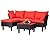 FDW Patio Furniture Sets 5 Pieces Outdoor Wicker Conversation Set Sectional Sofa Rattan Chair for Outdoor Backyard Porch Poolside Balcony Garden Furniture with Coffee Table,Red Cushion