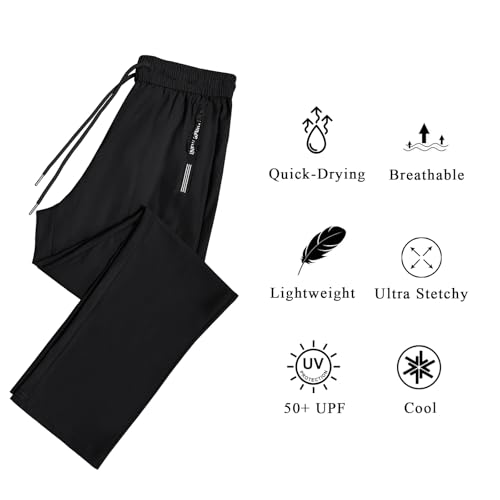 IWOLLENCE Women's Active Stretch Pants Quick Dry Breathable Outdoor Athletic Running Jogging Comfy Fit Fitness Travel Hiking Pant with Zipper Pockets Black, L