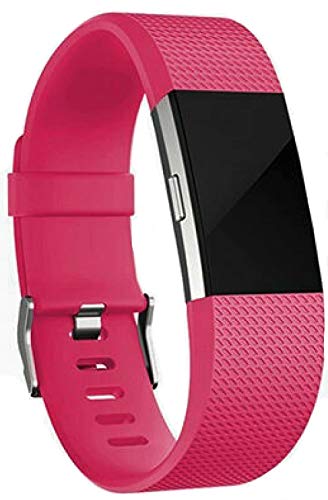 Sago Charge 2 Strap Compatible with Fitbit Small Flexible Silicone Sport Wristband Replacement with Metal Buckle Secure Adjustable Waterproof Band for Women and Men Rose