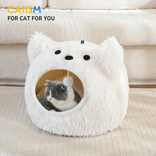 CATISM Katzenhöhle Bett Waschbar Schlafplatz für Katzen Plüsch Haustier Katzenkissen Haus Kissen Flauschig Kätzchen Welpen Kuscheliges Haustierbett
