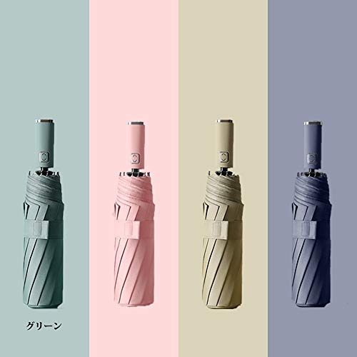 Genky 折りたたみ傘 10本骨 自動開閉 210T グラスファイバー 超耐風性 UV耐性コーティング 晴雨兼用 雨季の新しい選択 収納袋付き （グリーン）