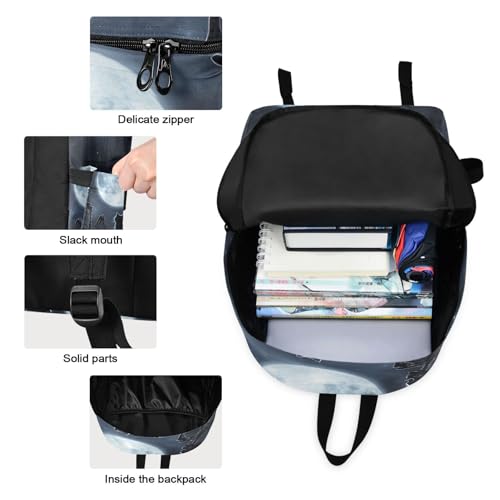 Backpack Lunch Bag Set Moon Skull Cat Print, Big Storage Travel Backpacks with Insulated Lunch Box for Office Hiking Picnic3