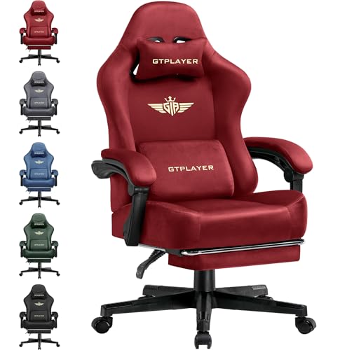 GTPLAYER Gaming Chair Fabric with Pocket Spring Cushion, Big and Tall Gamings Chairs 350LBS High Back Computer Chair with Footrest for Adults Lumbar Support Swivel Game Chair for Office Gaming Red by GTPLAYER - Used condition - US$138.25