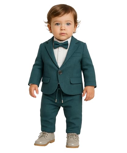 Image of SIRRI Baby Boys Textured Slim Fit Suit 4-Piece Ring Bearer Set (Newborns to 24 Months)