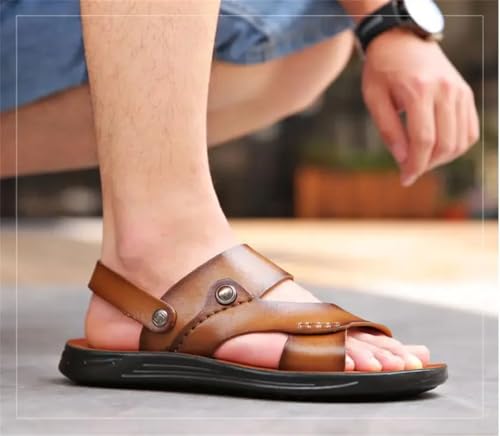 Men’S Fashion Genuine Cow Leather Casual Slipper Cool Beach Shoes Basic Open Toe Flat Sandals For Formal Wear2