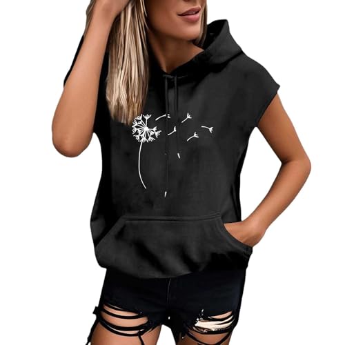 Generisch Sudadera con capucha para mujer blanca con letras de manga corta, blusa suelta top hermoso top con escote profundo, Negro , M