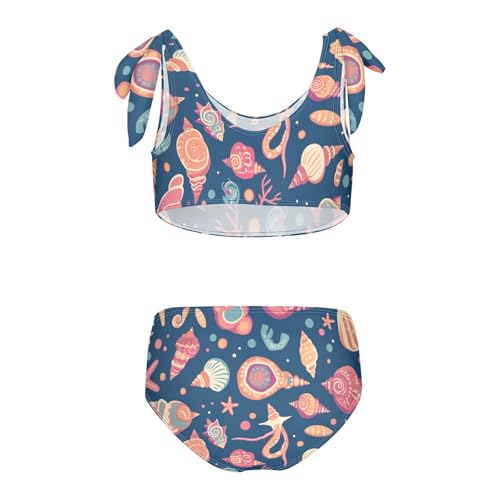 Seashells Different Shapes and Starfish Girls 2 Piece Kids Bikini Set Scoop Neck Swimsuits Swimwear Cute Shoulder Strap2