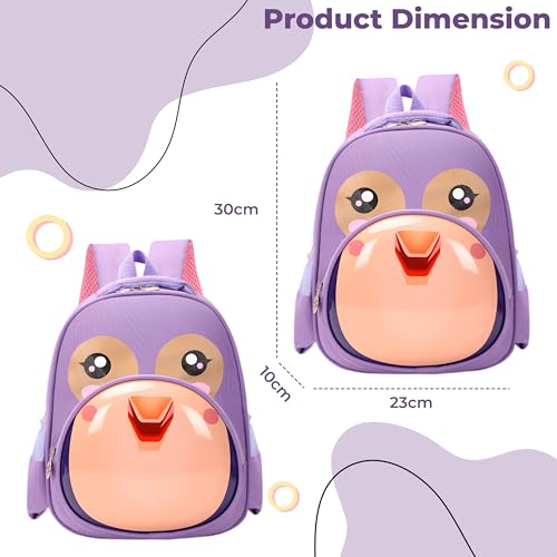 Image of Bembika School Bag The Perfect Children Backpack and School Bags for Kids Compact Stylish Backpack for Kids Exceptional-Quality Kids Kindergarten Backpack and Travel Backpack- (Penguin|Purple)
