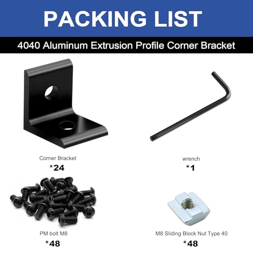 Image of 24 Pack 4040 Corner Bracket Connector 40 Series Aluminum Extrusion Profile Accessories Hardware, 90 Degree Angle Bracket for 40x40 Extruded Aluminum Black