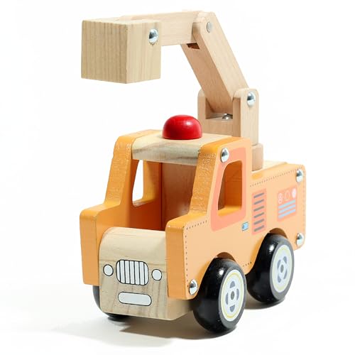 Tobar Kran-Wagen/Werkstatt-Wagen/Baustelle Holz-Spielzeug-Auto 13 cm lang