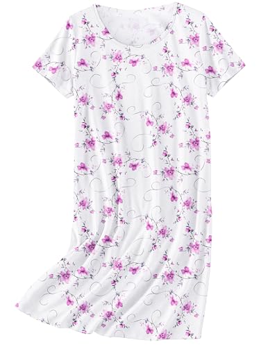 Image of Ekouaer Nightgowns for Women Cotton Sleepshirts Short Sleeve Nightshirt Tshirt Night Gown Casual Sleepdress Comfy Nightdress
