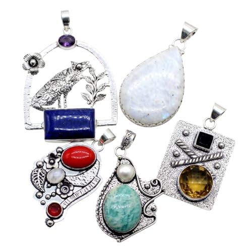 Unique Designed Pendants, 5 Pcs Natural Gemstone Pendant Set –