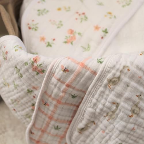 Image of aden + anais Essentials Washcloth 3-Pack, Super Soft 100% Cotton Muslin, Gentle on Skin, 3 Absorbent 11x11 Layers, Softer with Every Use, Perfect for Babies, Infants, Toddlers, Country Floral